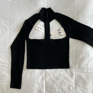 Zara Cut Out Mock Neck Knit Top